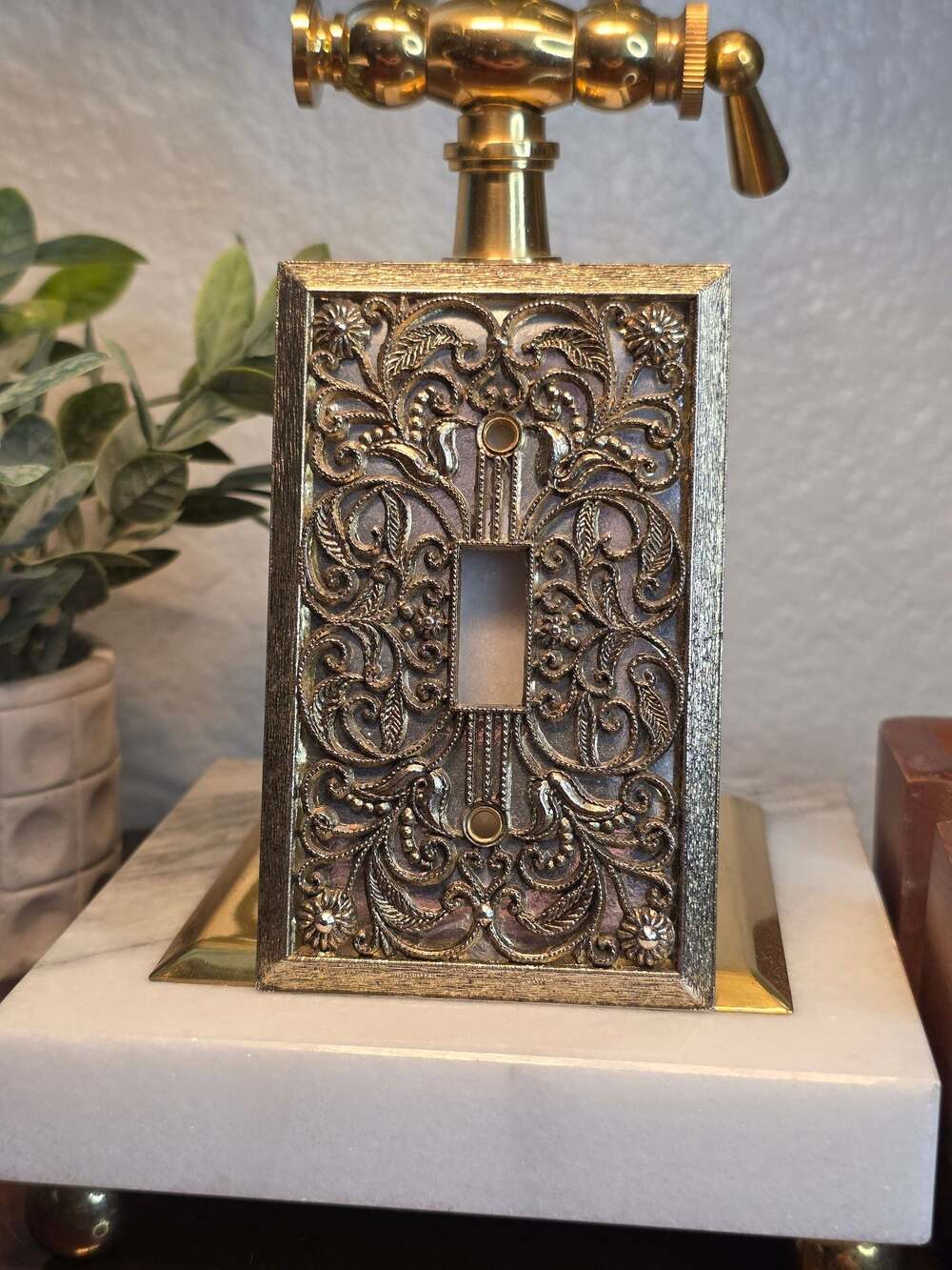 Vintage AmerTac Gold Metal Filigree Wall Switch Plate Cover